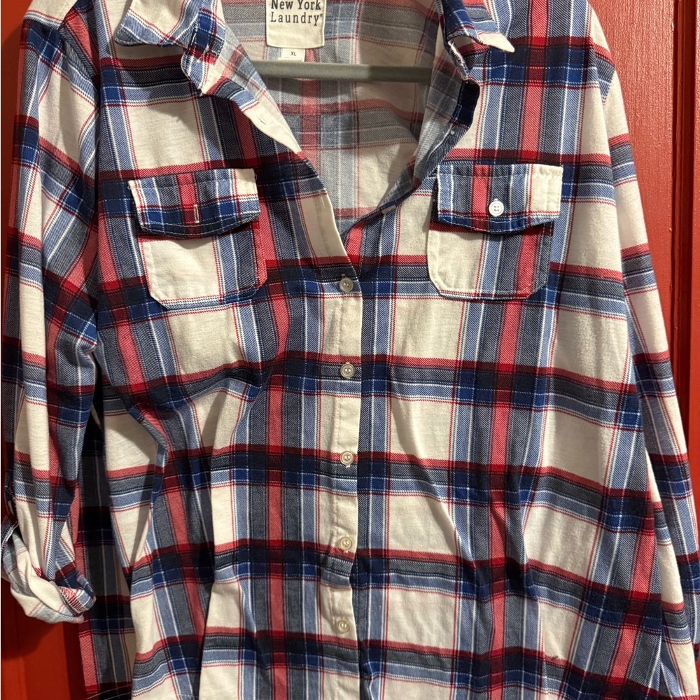 New York Laundry Kids Checkered Shirt - Red, Blue, and White